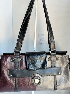 Mouflon Canada Colorblock Shoulder Bag Purse Black Burgundy Gray